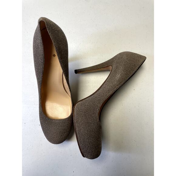 KATE SPADE Glitter Round Toe Suede Pumps Stiletto Heel Taupe Gray Women's 8 - Picture 3 of 10